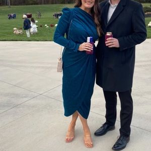 SHEIN One Shoulder Wrap Hem Glitter Dress